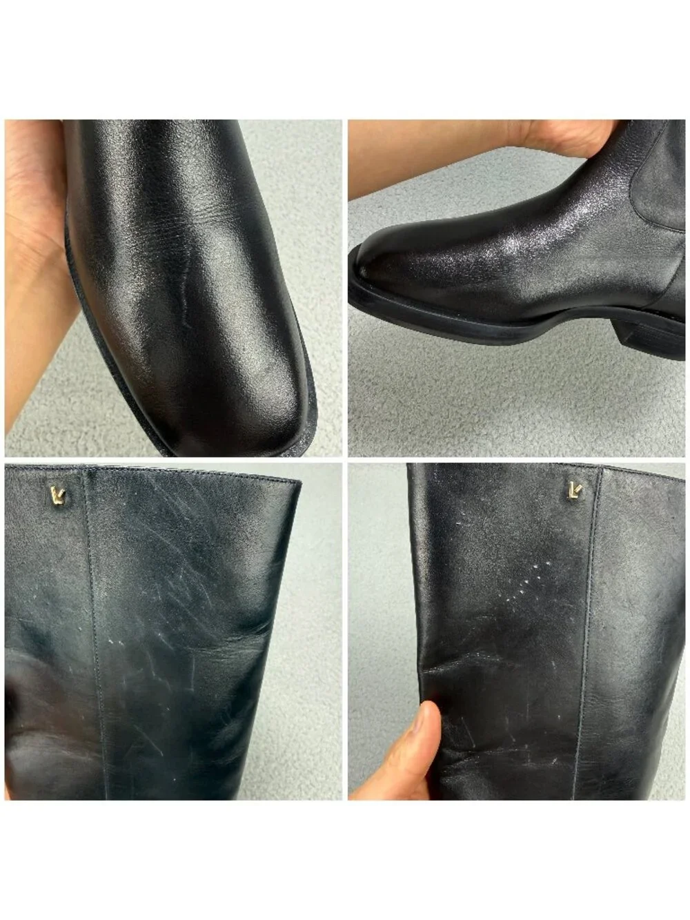 Larroude Boots Womens 7.5 Shoes Black Leather Anne Knee High Riding Square Toe